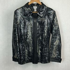 Chico's Leather Snake Print Jacket Sz 1 (Medium, Sz 8) Silver Animal Snakeskin S